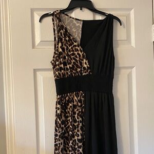 Leopard Print and Black Women's Dress